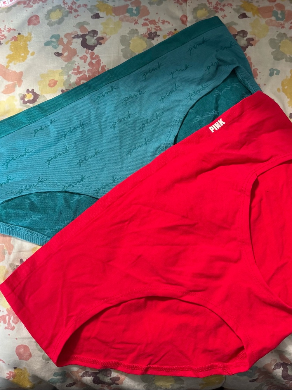 PINK Victoria's Secret Hipster Panty Set - Teal & Red (XL)